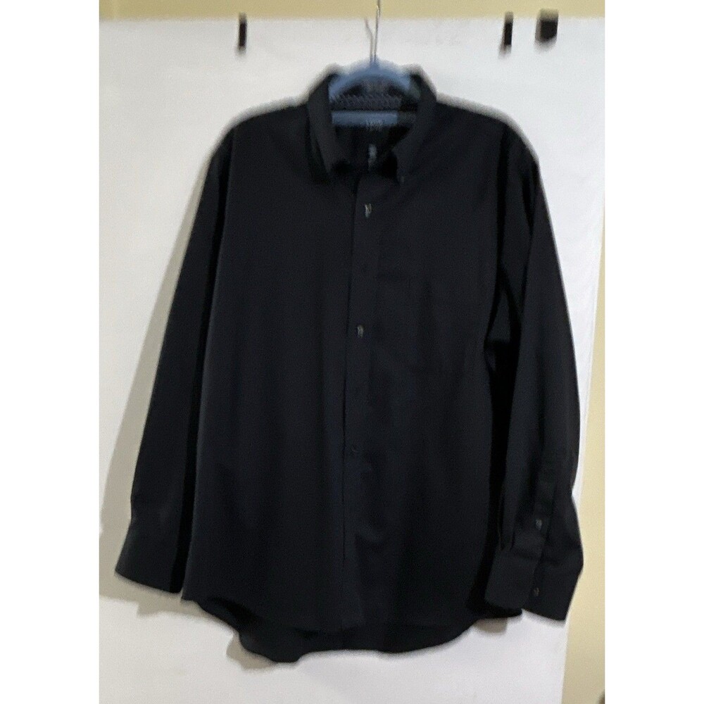 IZOD Classic Black Twill Wrinkle Resistant Button-Down Shirt 17.5 34/35 Reg